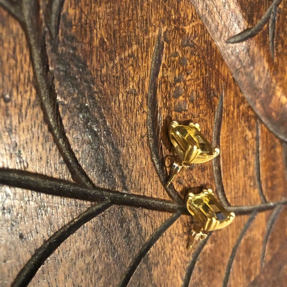 Slane & Slane Vintage 18k Gold Lemon Citrine Emerald Cut Earrings Studs - Picture 6 of 16